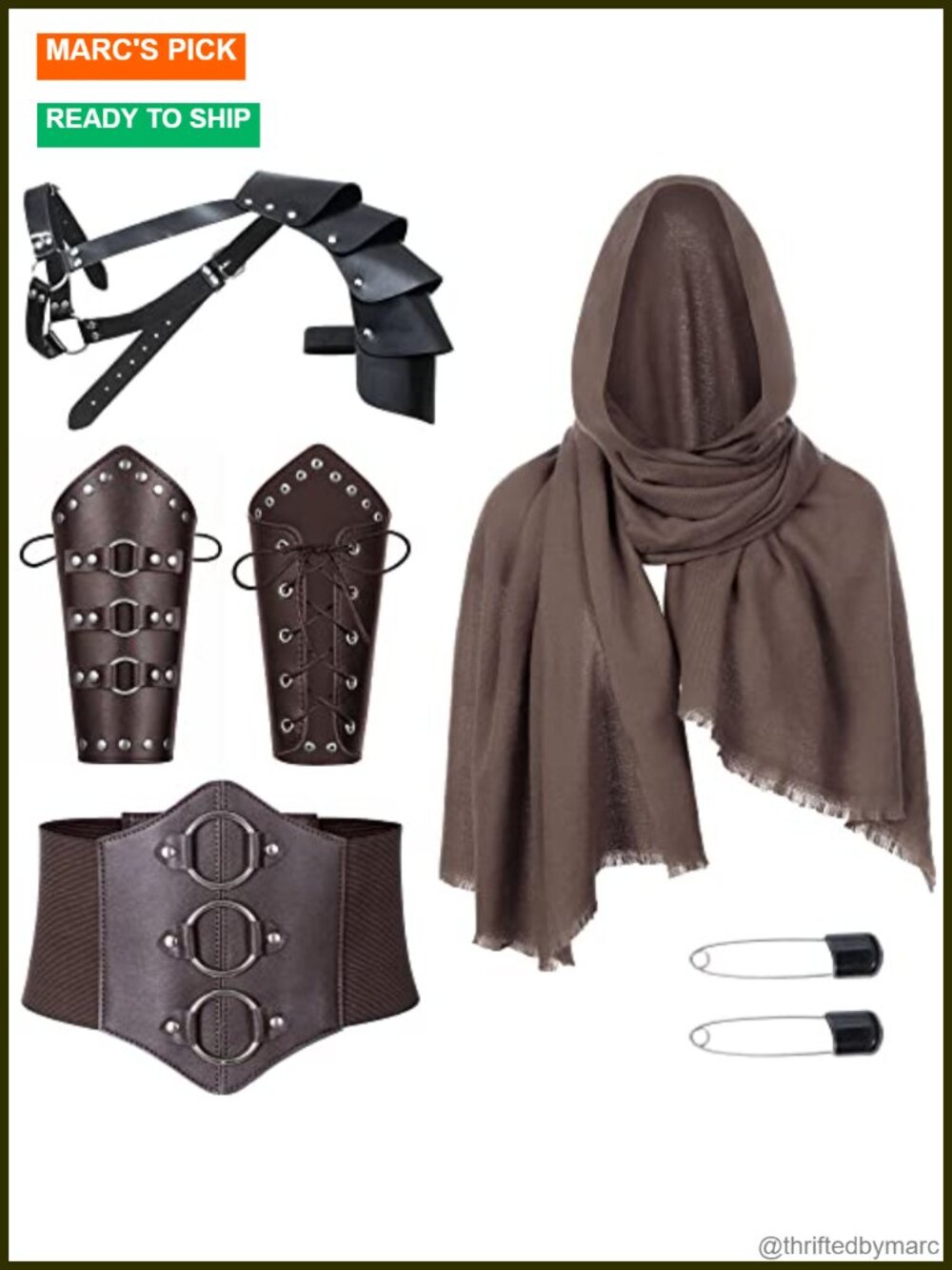 Men Medieval PU Leather Corset Belt Shawl Half Shoulder Cape Scarf Buckle